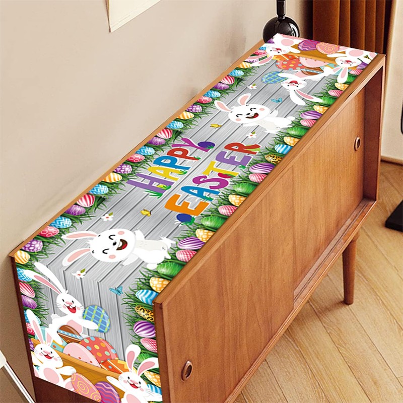 Happy Easter Table Runner Bunny Rabbit Easter Egg Tablecloth Table