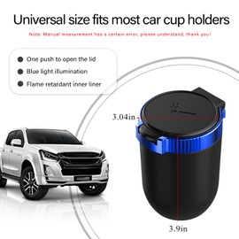 Wevdn Car Ashtray with Lid, Detachable Stainless Smokeless Auto Ashtray with LED Blue Light, Portable Mini Trash Can for Cup Holder, Universal Vehicle Interior Accessories (Blue)