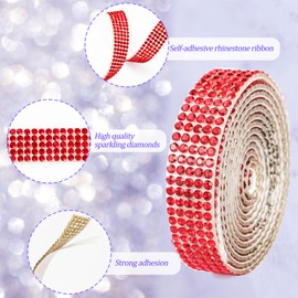 Zuihug 0.4 in Sparkling Rhinestone Ribbon for Crafts - Self Adhesive Crystal Strips, Rhinestone Stickers, Glitter Tape - Versatile Rhinestone Trim for DIY Projects and Decorations (1 Yard, Red)