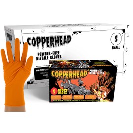 Copperhead HD Orange Nitrile Disposable Gloves, 8 Mil, Latex and Powder Free, Industrial, Food Safe, Raised Diamond Texture (Small, Case/1000)