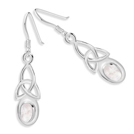 Moonstone Earrings - 925 Sterling Silver Drop Hooks Earrings - Trinity Knot - Silver Dangle Earrings - Celtic Jewellery Earrings