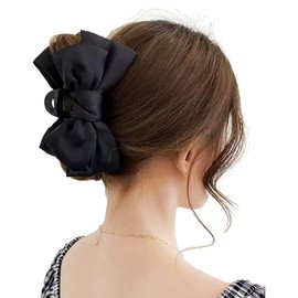 Wenlly bowknot hair claw clip, 5.9 inch large retro hair jaw clips, elegant hair accessories, 1 piece, black