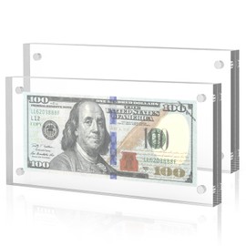 Dollar Bill Frame, 2PCS Acrylic Currency Display Dollar Bill Holder Self Standing for Collectors Currency Ticket Protector