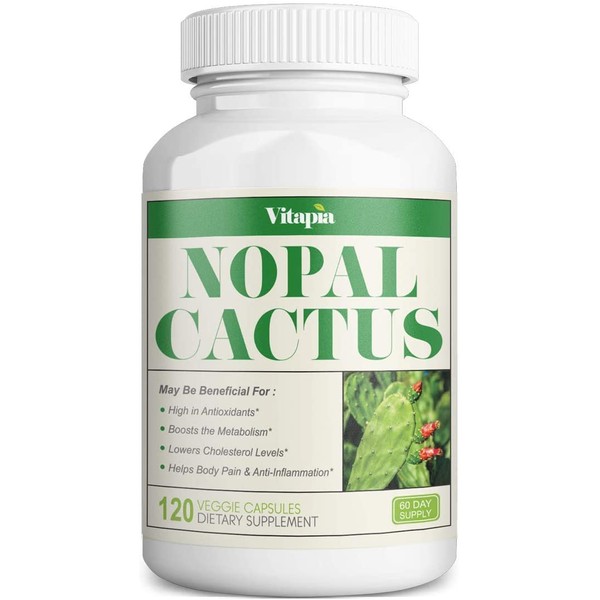 Vitapia Nopal Cactus 1000mg(20000mg) 20:1 Extract Supplement- 120 Veggie Capsules - Vegan and Non-GMO - Supports Body Pain, Anti-inflammatory, Hangover Support, Healthy Cholesterol Levels
