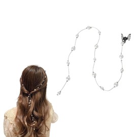 EZ PEACH One-touch Hair Extension, Butterfly Pearl, Color Hair Ornament, Stylish, Chain, Extension, Long, Easy to Install, Braided Hair Chain (A)