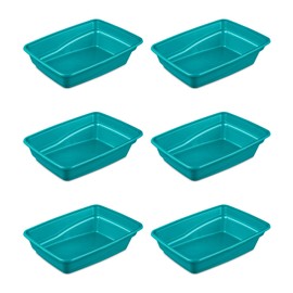Sterilite Large Cat Litter Pan, High Sides and Low Entry for Easy Access, Plastic, Teal, 6-Pack