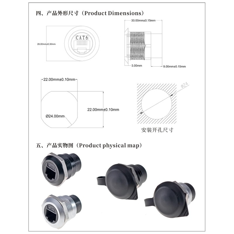 HangTon 2pack RJ45 Cat6 Panel Socket Coupler Ethernet Network Waterproof