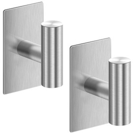 Biomoty Adhesive Hooks, 2 Packs Heavy Duty Wall Hooks, Stainless Steel Towel Hooks for Hanging Coat, Towel, Robe, Clothes, Wall Mount Stick on Hooks for Kitchen Bathroom (Brushed Nickel)