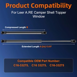 Euplokeer Qty (2) C16-33275 14in Gas Strut for Leer are Camper Shell Window, C1633275 Shock Lift Support for Snugtop Truck Pickup Topper Door Cap Canopy US General Toolbox Parts