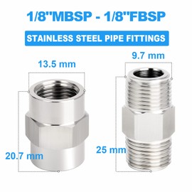 ERGAOBOY Pack of 4 1/8" x 1/8" BSP SUS 304 Forged Ear Fitting, 1/8" Male Threaded Pipe & Female Threaded Pipe