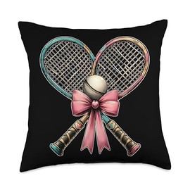 Coquette Bow Squash Racket Ball Mothers Day Pink Ribbon Mom Throw Pillow