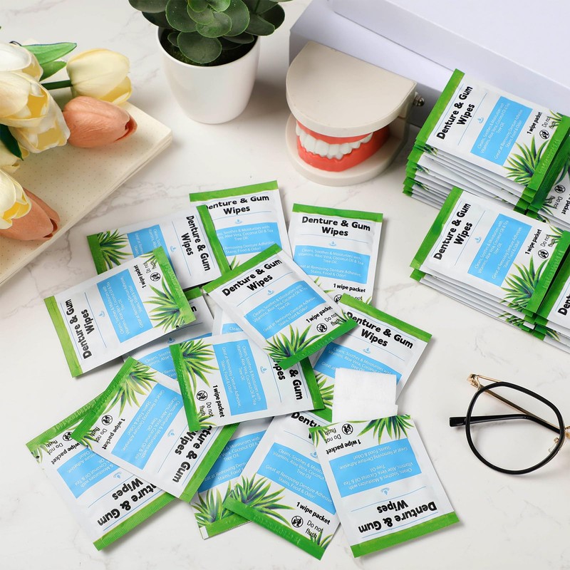 Timgle 100 Pcs Denture Cleaning Wipes Refreshes Gums Deep Cleaning