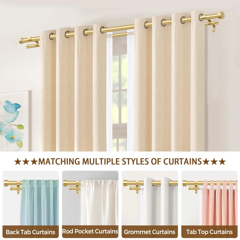 KAMANINA 1 Inch Double Curtain Rod 36 to 72 Inches