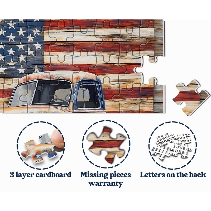 American Truck Puzzles for Adults 1000 Pieces, Vintage USA Flag