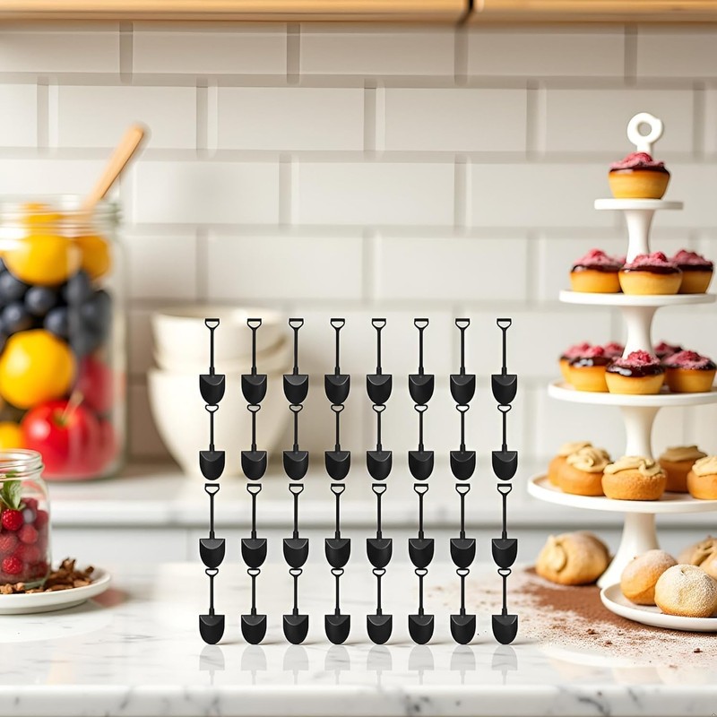 100Pcs Black Plastic Mini Ice Cream Spoons Dessert Shovels Pudding