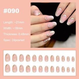 【NEW ARRIVALS!】 Press on Nails French Tip Bling Coffin Short Almond Fake Nails with Designs Glue on Nails Long Glossy Gradient Medium False Nails Reusable Full Cover Thick Nail Acrylic Stick on Nails for Women Girls 24 Pcs:_090