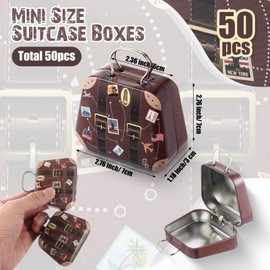 MorningRo 50 Pcs Mini Suitcase Boxes Travel Theme Party Favor Small Luggage Gift Box Candy Tins Vintage Tiny Storage with Hinged Lids for Coin Container Wedding Bridal Shower Decoration(Plane)