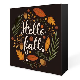 Rustic Thankful Decor Wood Box Sign Desk Hello Fall Maple Leaf Decor for Wall Desk Home Dining Room Bedroom Bathroom Front Door Porch Wall Fall Thanksgiving Decoration (Black)