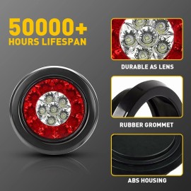us-parts-seller 4x Red/White 4inch Round 16 LED Truck Trailer Brake Stop Turn Signal Tail Lights