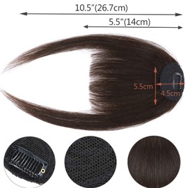 SEGO Clip-In Fringe, 100% Remy Real Hair, One Piece Clip-In Pony, Fringe Extension, Natural Hairpiece Extension for Women and Girls, Dark Brown #2, 5.5 Inches (14 cm), 9 g