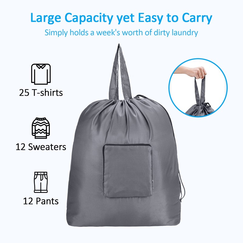 GOGOODA Travel Laundry Bags with Drawstring Closure XL Large Foldable