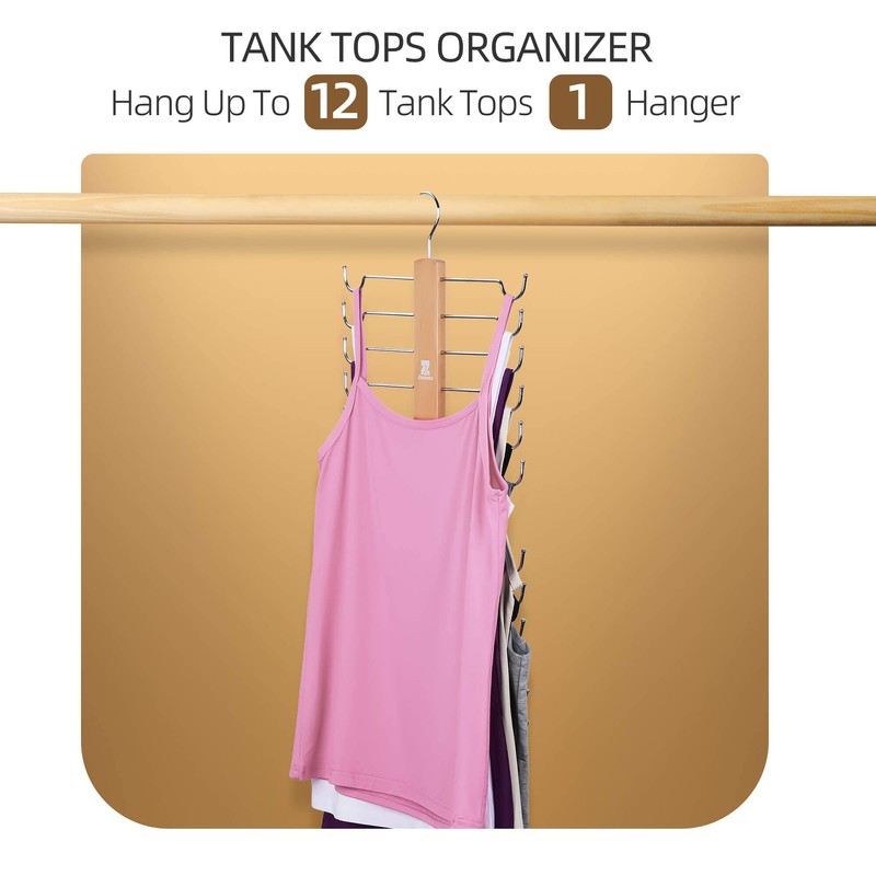 ZEDODIER Tank Top Hanger，2 Pack Wooden Bra Organizer for Closet,