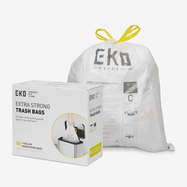 EKO Easy-Dispense Roll 80 Count Extra-Strong Drawstring Small Trash Bag, 4 Gallon Trash Bag (10-15L) 80 Pack White, Code C