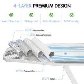 BNDX Ironing Board Cover 18x49 – Standard Fit with Thick Padding, Bongee Cord & 2 Buckles – Scorch & Stain Resistant, Easy Install, Pulse Green