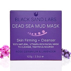 Black Sand Labs Premium Dead Sea Mud Mask - Skin Firming & Cleanser; Dead Sea Mineral Mud, Jojoba Butter, & Tamanu Oil; Luxury Mud Mask for Women; Rose Geranium & Lavender