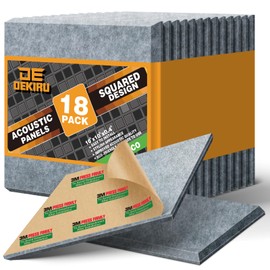 DEKIRU Sound Proof Foam Panels 18PACK, Acoustic Panels Self-Adhesive, Square 45° Edge designed Sound Proof Panels For Walls, Wall Panels For Interior Wall Decor, Home Studio and Office (Dark Grey ）