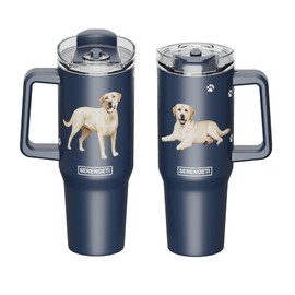 SERENGETI 40 Oz Ultimate Tumbler with Handle and Straw - Vacuum Insulated Tumbler with Straw and Lid - Stainless Steel Travel Mug for Pet Lovers - 3D Designs of your favorite Dog (Yellow Labrador)