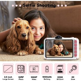 Children's Camera, 3.5 Inch Digital Camera Children, Gifts for 3 4 5 6 8 7 9 10 11 Years Boys and Girls, 1080P HD Anti-Drop Camera Children's Camera for Birthday Gift Christmas Toy - Pink