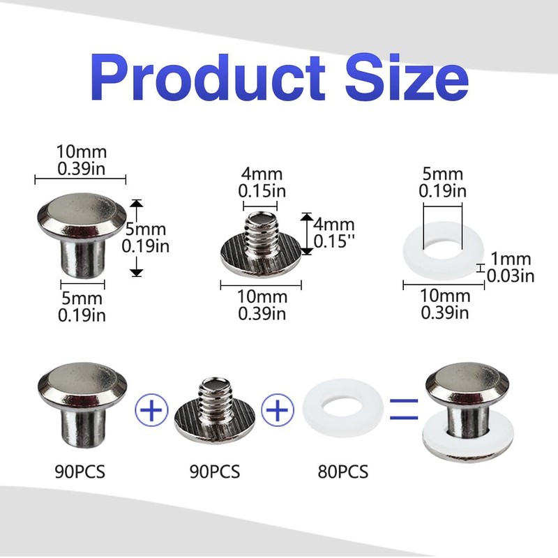 SHSMPXOY 90 Set Chicago Screws Posts for Leather Rivets M5*5mm
