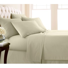 SouthShore FINE LIVING Vilano Springs, 6-Piece, 21-in Extra Deep Pocket, Premium Quality, Easy Care, Shrinkage Free Sheet Set with 1 Flat Sheet, 1 Fitted Sheet, 4 Pillowcases, Cream, California King