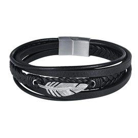 Feilok Feather Angel Wings Bracelet for Men Leather Bracelet Braided Bracelet Bangle with Magnetic Clasp, Leather