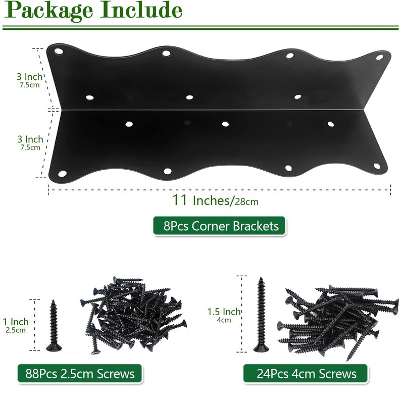 8-Pack Black Raised Garden Bed Corner Brackets, 11"x3"x3" Metal Corner