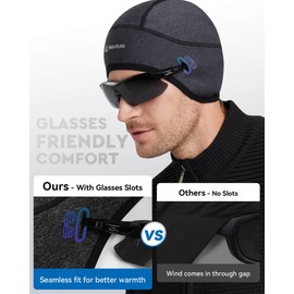Hikenture Skull Cap Helmet Liner with Glasses Holes, Winter Thermal Cycling Cap for Men & Women, Cycling Hat Beanie, Grey
