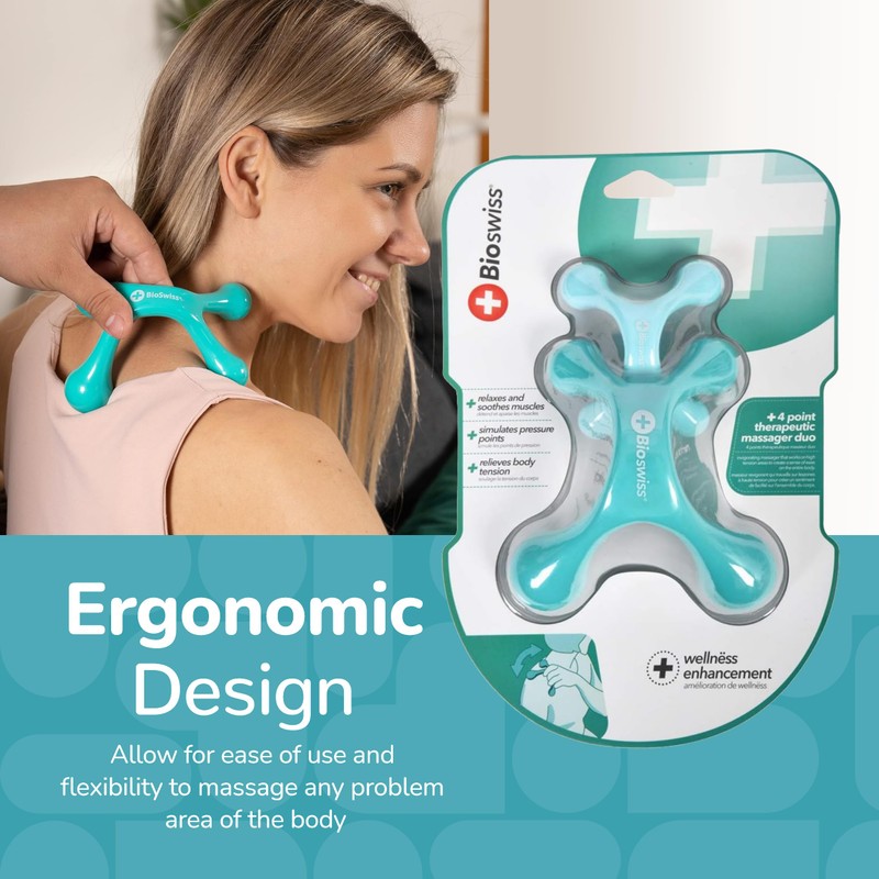 BioSwiss 2-Pack Handheld Full Body Massager, 4-Leg Pressure Point Tool