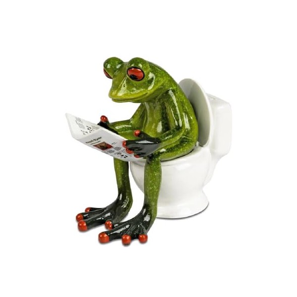 Frog on Toilet with Newspaper 11 cm Made of Artificial