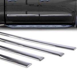 LQI 4Pcs Silver Body Side Molding Trim Compatible with Chevy Silverado GMC Sierra Crew Cab 2014-2018