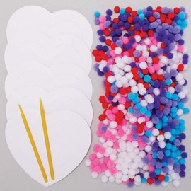 Baker Ross AX712 5pcs Heart Pom Pom Kits Creative Art and Craft Supplies for Kids to DIY Decorating and Display