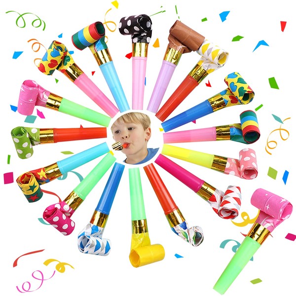 Fozuanei 20 Pieces Party Blowers Whistles, Colorful Party Whistles, Horns Noisemakers, Colourful Plastic Loot Filler Noise Toy for Kids, Birthdays, Weddings, Anniversary, Graduation, Christmas, Party
