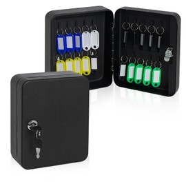 PACOLO Steel Key Storage Lock Box with Two Keys, Wall Mount Key Organizer for Home, Hotel, and Car Keys Management (Black, 20 Keys)