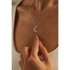 Einzelstück® Necklace Moon & Stars Pendant I 925 Sterling Silver 18K Gold-Plated Real Jewellery I Zirconia Stones I Hypoallergenic & Nickel-Free Silver Chain, Sterling Silver