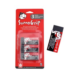 Sakura SumoGrip Block Eraser - Microporous Erasers for School, Drawing, and Writing - Black Color - Small Size B80-3 Pack