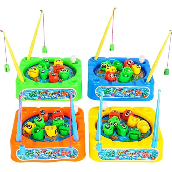 Gamie Wind-Up Fishing Game Set for Kids - Pack of 4 - Each Rotating Game Includes 8 Toy Fish and 2 Rods - Great Party Favor, Carnival Prize, Gift for Little Boys and Girls