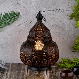Marrakech Lamp and Lantern in One Metal 30 cm Large Table Lamp Lantern Lamisa Black Oriental Decoration