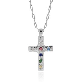 Meissa Sterling Silver Cross Necklace for Women Colorful Cubic Zirconia Gold Pendant Necklace Adjustable Faith Cross Necklace Christian Jewellery, Silver
