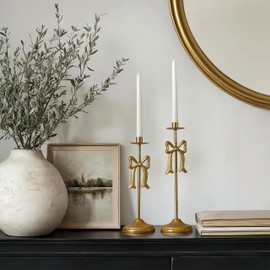 Remenna Portavelas de arco cónico, juego de 2 portavelas, pieza decorativa moderna para mesa, mantel, boda, regalo de inauguración de la casa (dorado vintage)