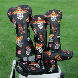 Golf Headcover Popular Driver Cover for Fairway Wood Utility Hybrid Mallet Putter Cover Premium Embroidery Sugar Skull (1 Piece)